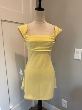 Spells Yellow off the shoulder Crepe Mini Dress